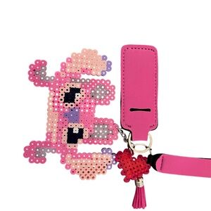 Pink Beaded Keychain with Heart Charm